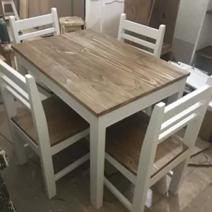 Juego De Comedor De Madera Maciza Blanco Combinado