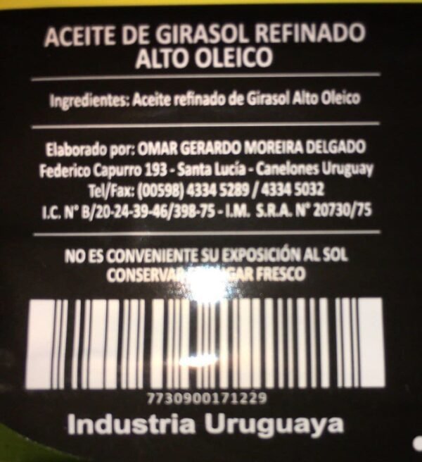 Aceite Refinado De Girasol Alto Oleico 5lt - Imagen 3