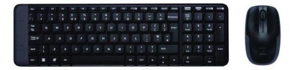 Kit de teclado y mouse inalámbrico Logitech MK220 Español Latinoamérica de color negro