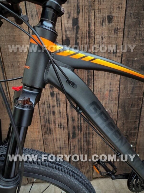 Bicicleta Montaña Rodado 29 Aluminio con Bloqueo Greenbike XT 170 Gris Naranja - Imagen 6