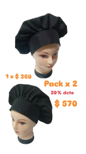 Pack 2 Gorro cocina, cofia chef negro