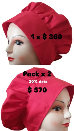 Pack x 2 Cofias chef, gorro cocina rojo