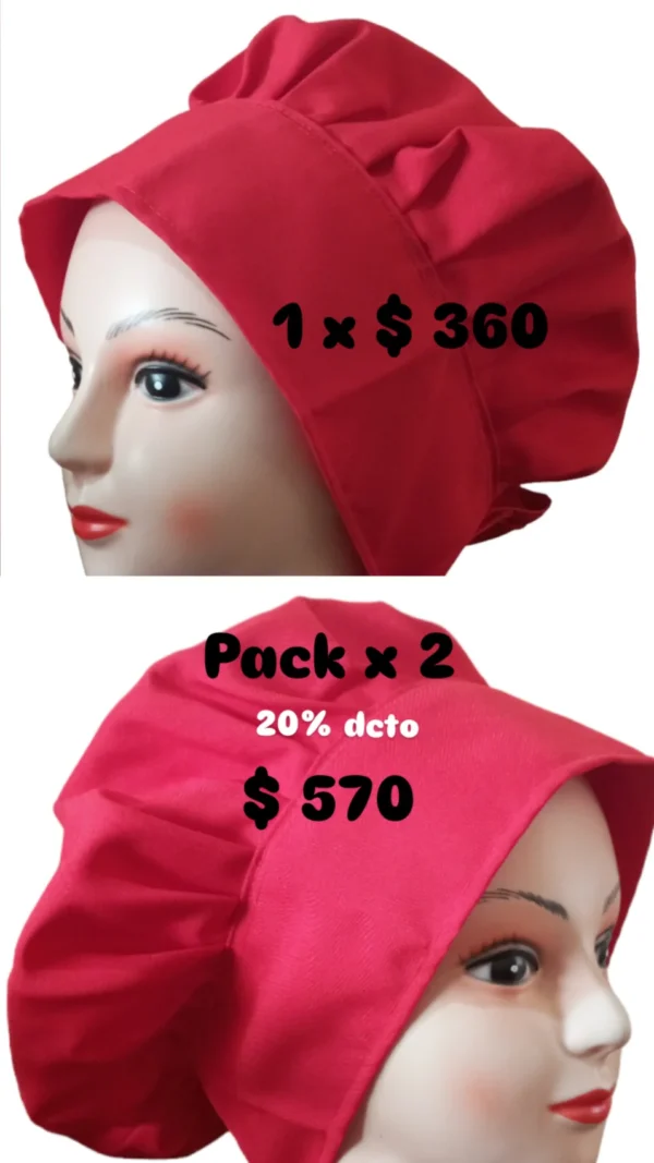 Pack x 2 Cofias chef, gorro cocina rojo