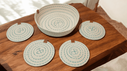 Cesto decorativo tipo panera redondo y posavasos