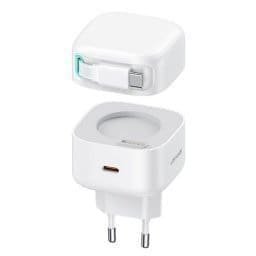 CC202 Cargador Pared C/Cable Telescopico Tipo C Magnetico PD 35W Doble Puerto GaN Blanco USAMS