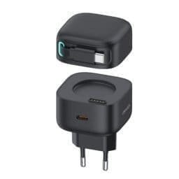 CC202 Cargador Pared C/Cable Telescopico Tipo C Magnetico PD 35W Doble Puerto GaN Negro USAMS