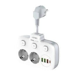 SE2435   Adaptador Multifunci�n  20W   QC3.0 + 2 Auto ID + PD + 2 Enchufes  Carga R�pida   Blanco  LDNIO