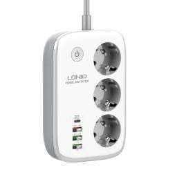 SEW3452 Adaptador Multifuncion Wi-Fi 30W QC3.0 + 2 Auto ID + PD + 3 Enchufes Carga Rapida Blanco LDNIO
