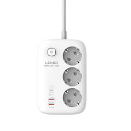 SE3436   Adaptador Multifunci�n  65W  2 QC3.0+2 USB C PD+3 Enchufes  Carga R�pida   Blanco  LDNIO