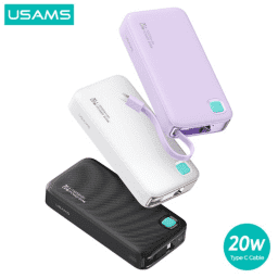 CD225 Power Bank 20W 10000mAh Cable Retractil Lightning Blanco USAMS