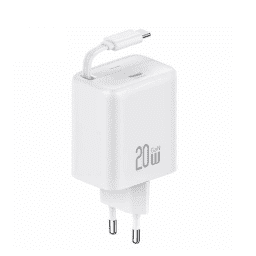 CC233   Cargador Pared  20W PD  Cable Retractil Tipo C  Blanco  USAMS