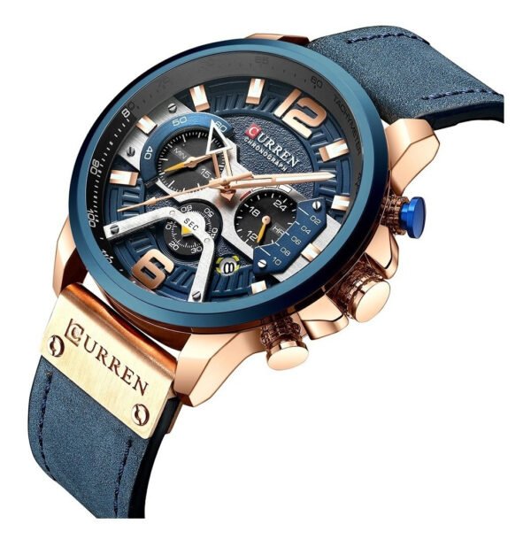 Reloj pulsera Curren 8329 con correa de cuero color azul - bisel azul/gris/negro - Imagen 2
