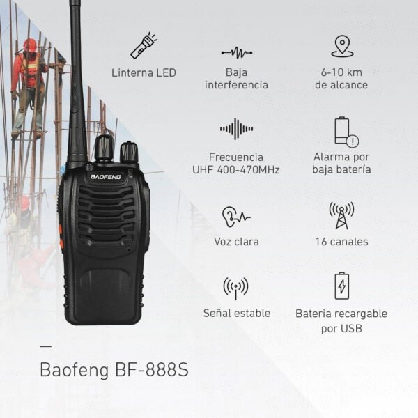 Kit X 2 Handy Baofeng Radio Walkie Talkie Bf888s 16ch Uhf + Auricular Manos Libres Bandas De Frecuencia 16 Color Negro - Imagen 5