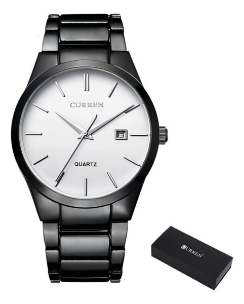 Relojes De Cuarzo Inoxidable Curren Business Para Hombre Color De La Correa Negro/blanco