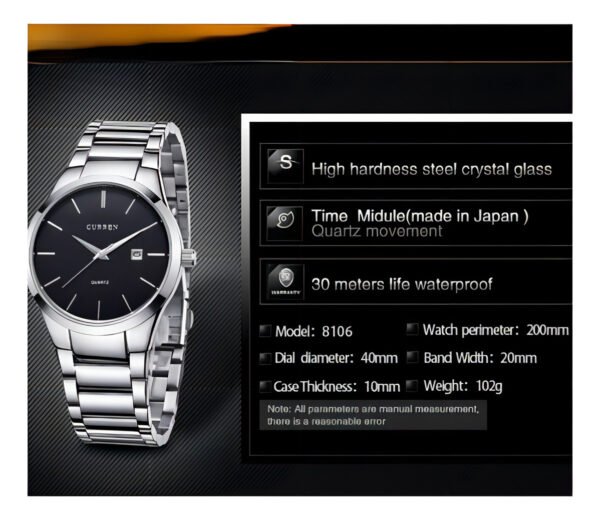 Relojes De Cuarzo Inoxidable Curren Business Para Hombre Color De La Correa Negro/blanco - Imagen 3