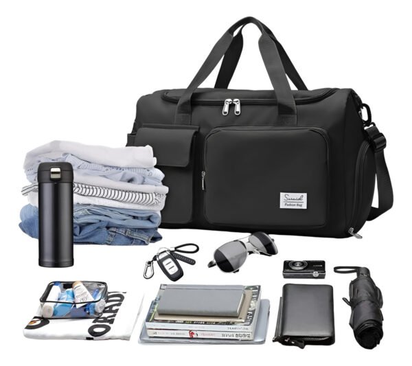 Bolso Viaje Deportivo Futbol Grande Impermeable Gimnasio Negro Lisa - Imagen 3