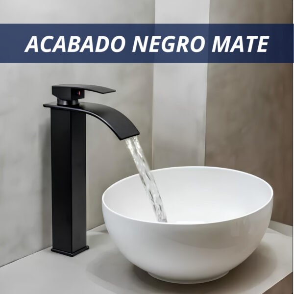 Monocomando Mezcladora Alta Cascada Pileta Bacha De Baño Negro Mate - Imagen 2
