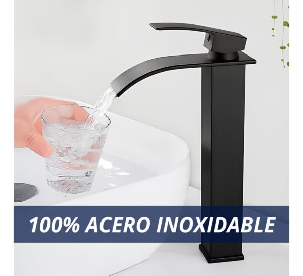 Monocomando Mezcladora Alta Cascada Pileta Bacha De Baño Negro Mate - Imagen 3