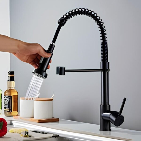 Canilla Grifo Monocomando Flexible Extensible Cocina Mesada Negro Mate - Imagen 2