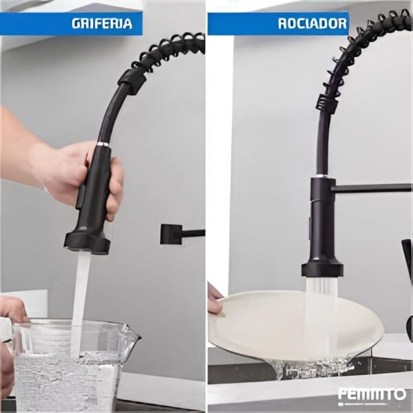Canilla Grifo Monocomando Flexible Extensible Cocina Mesada Negro Mate - Imagen 3