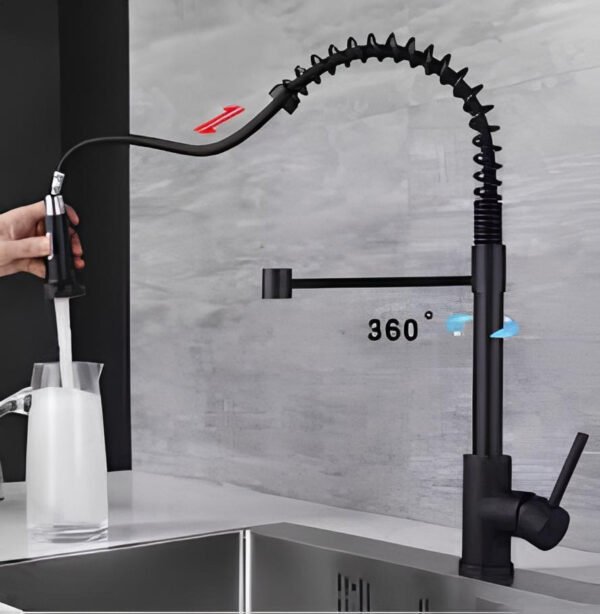 Canilla Grifo Monocomando Flexible Extensible Cocina Mesada Negro Mate - Imagen 7