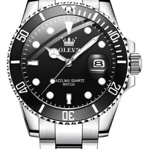 Reloj De Lujo Para Hombre Elegante Marca Olevs Malla Acero Plateado Con Dorado Negro Negro
