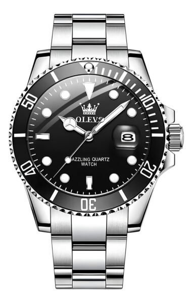 Reloj De Lujo Para Hombre Elegante Marca Olevs Malla Acero Plateado Con Dorado Negro Negro