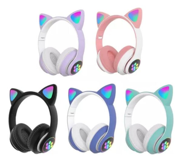 Auriculares Bluetooth Manos Libres Niños Orejas Gatito Luces - Imagen 4