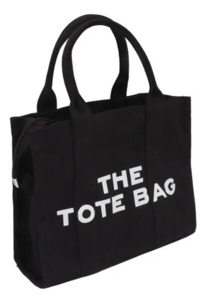 Bolso Cartera Tote Bag De Tela Color Negro Tamaño Grande