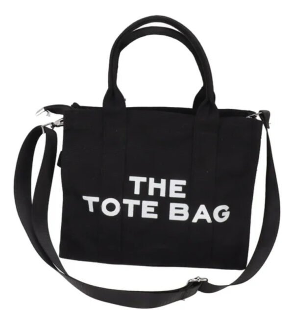 Bolso Cartera Tote Bag De Tela Color Negro Tamaño Grande - Imagen 2