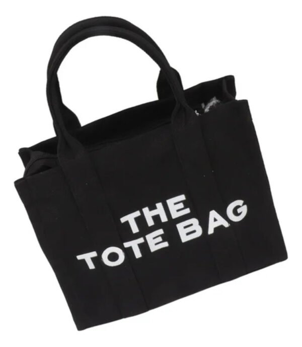 Bolso Cartera Tote Bag De Tela Color Negro Tamaño Grande - Imagen 3
