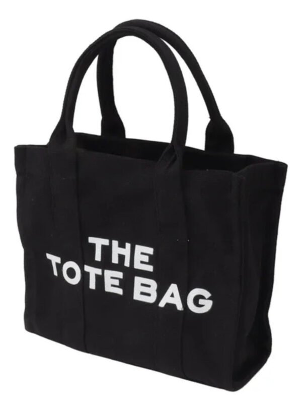 Bolso Cartera Tote Bag De Tela Color Negro Tamaño Grande - Imagen 4