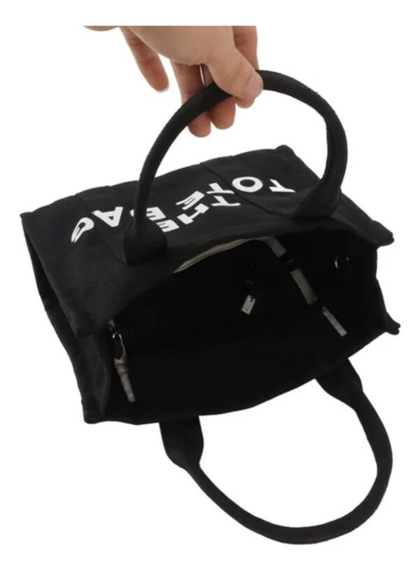 Bolso Cartera Tote Bag De Tela Color Negro Tamaño Grande - Imagen 5