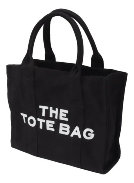 Bolso Cartera Tote Bag De Tela Color Negro Tamaño Mediana