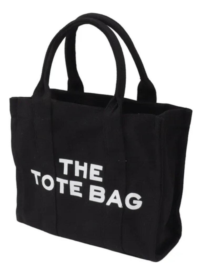Bolso Cartera Tote Bag De Tela Color Negro Tamaño Mediana