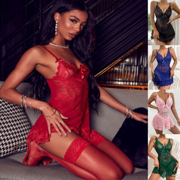 Conjunto Ropa Interior Lencería Encaje Mujer Sexy Body Tanga Rojo L - Imagen 3