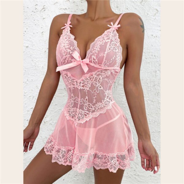 Conjunto Ropa Interior Lencería Encaje Mujer Sexy Body Tanga Rojo L - Imagen 6