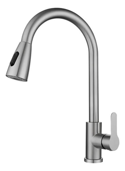 Canilla Grifo Monocomando Extensible Frío/caliente Retráctil Plateado Cepillado