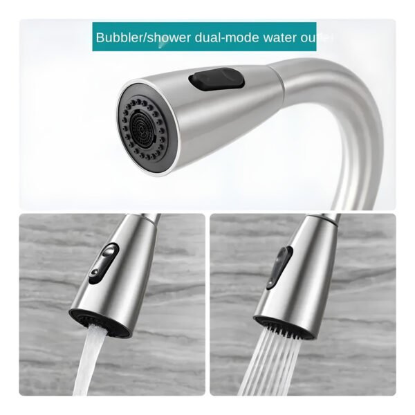 Canilla Grifo Monocomando Extensible Frío/caliente Retráctil Plateado Cepillado - Imagen 4