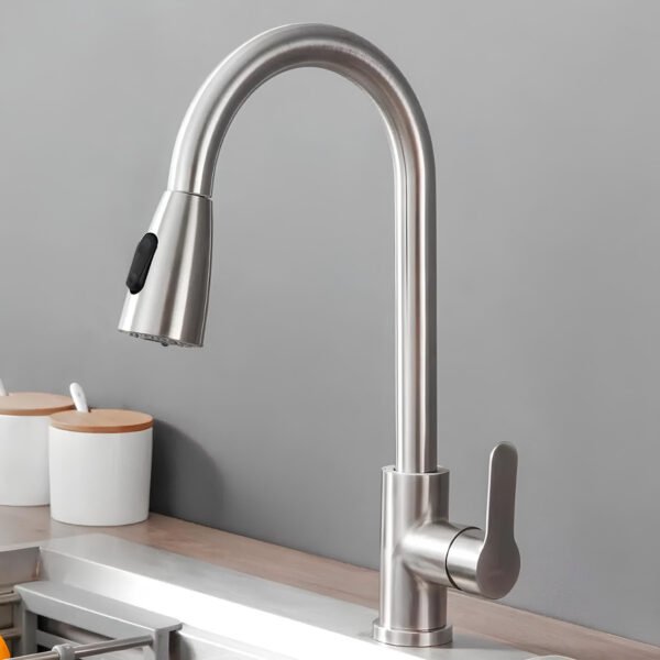Canilla Grifo Monocomando Extensible Frío/caliente Retráctil Plateado Cepillado - Imagen 5