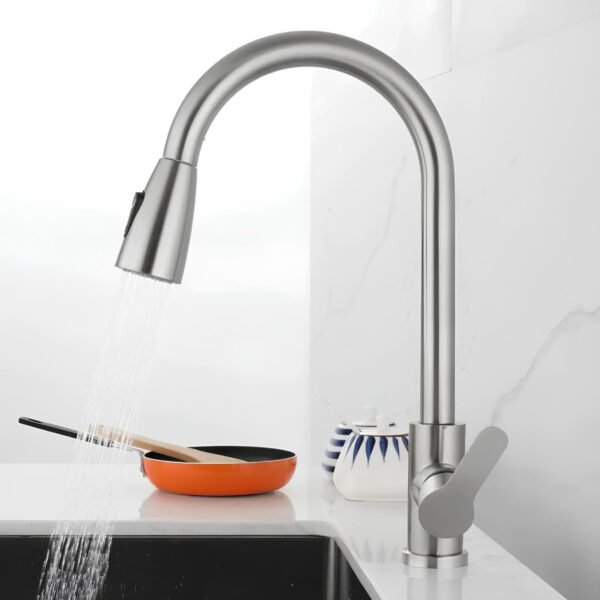 Canilla Grifo Monocomando Extensible Frío/caliente Retráctil Plateado Cepillado - Imagen 6