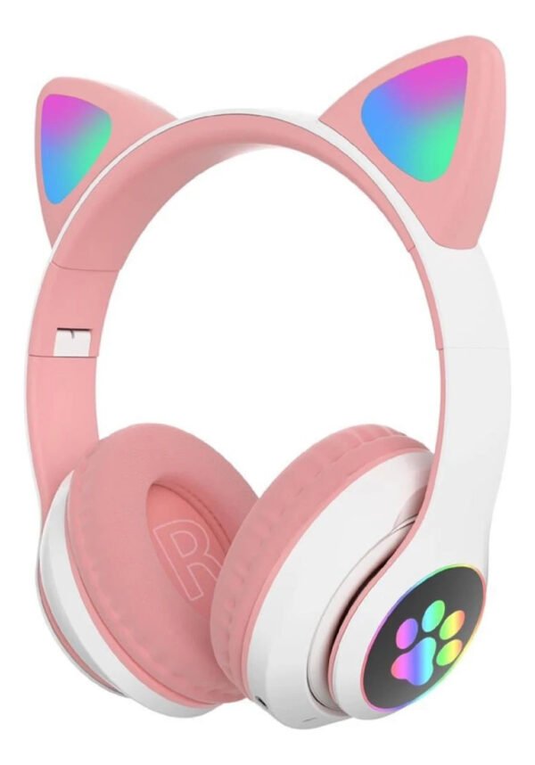 Auriculares Bluetooth Infantil Orejas Gatito Luz Rgb Colores