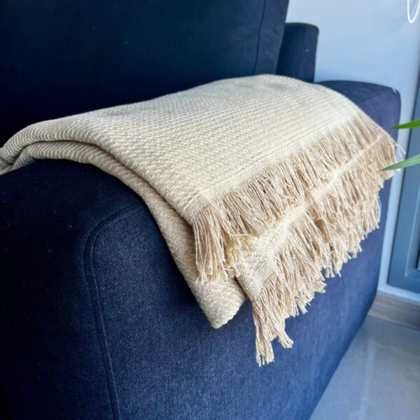 Manta Sofá Sillón Abrigo Pie De Cama Decoración 180x165 Cm Camel Lisa - Imagen 3
