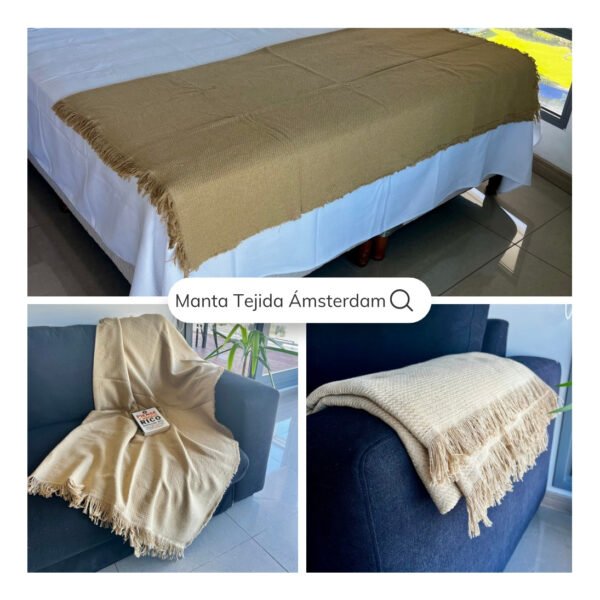Manta Sofá Sillón Abrigo Pie De Cama Decoración 180x165 Cm Camel Lisa - Imagen 4