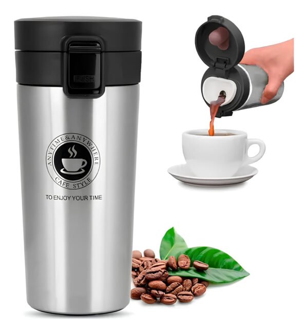 Vaso Térmico Termo Café Te O Agua Premium Acero Inoxidable Plateado Vaso Térmico Café - Imagen 2