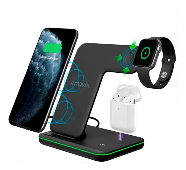 Cargador Inalámbrico 3 En 1 Con Base 15w Compatible Iphone Negro