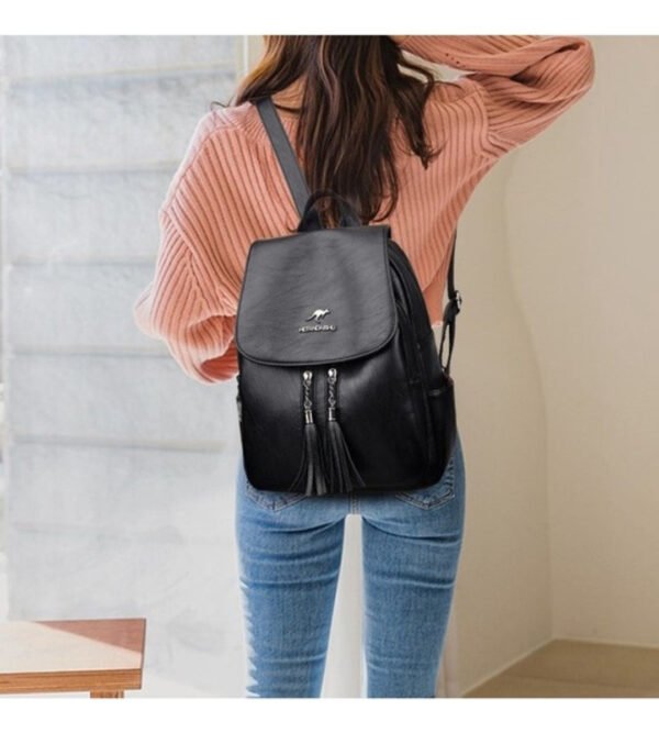Mochila Mujer Dama Moderna Urbana Importada Eco Cuero Negra - Imagen 3