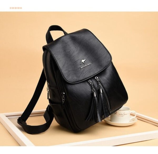 Mochila Mujer Dama Moderna Urbana Importada Eco Cuero Negra - Imagen 7