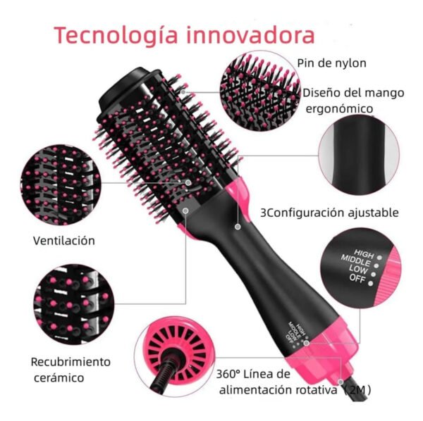 Cepillo Peine Alisador Secador 360o Brushing Anti Frizz Negro - Imagen 6