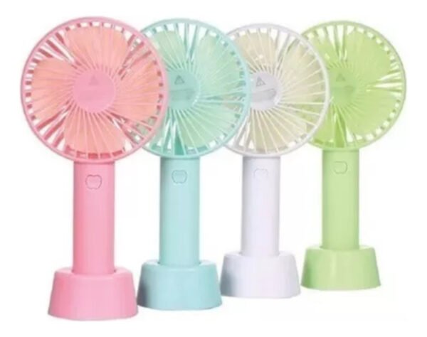 Ventilador De Mano Portátil Con Base Y Pila Recargable Celeste